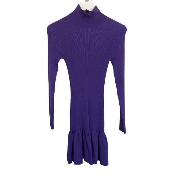 Zara Purple Ribbed Knit Mock Neck Dress With Tiered Ruffle Hem - Picture 5 of 6